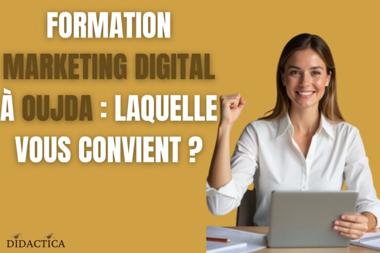 Femme souriante utilisant une tablette, symbolisant la recherche de la meilleure formation en marketing digital à Oujda