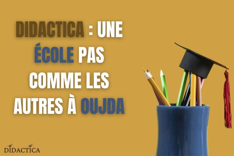 Pot à crayons contenant des fournitures scolaires avec un chapeau de diplômé, illustrant l’école Didactica à Oujda, une formation différente pour réussir en 2025