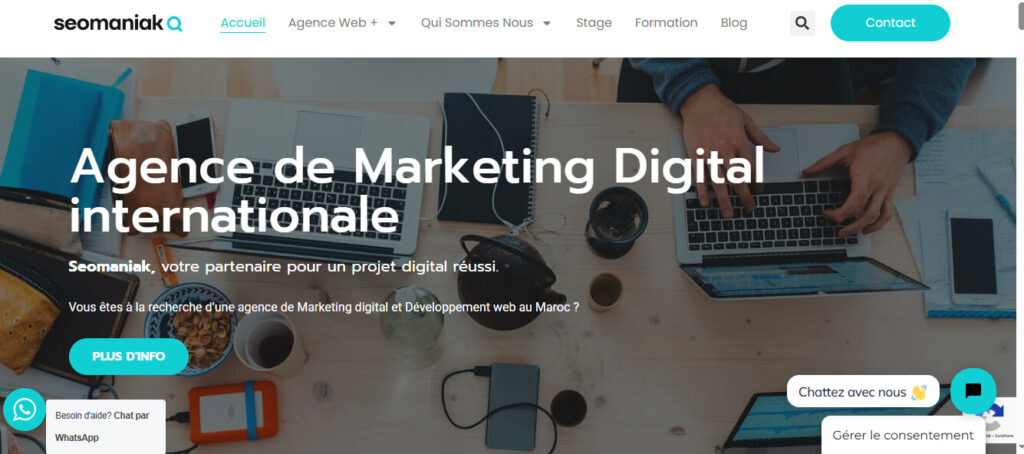 Capture de la page d’accueil de Seomaniak mettant en avant ses services SEO et ses opportunités pour les jeunes talents