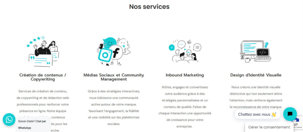 Aperçu des services de Seomaniak : rédaction SEO, création de sites WordPress, audits et accompagnement personnalisé