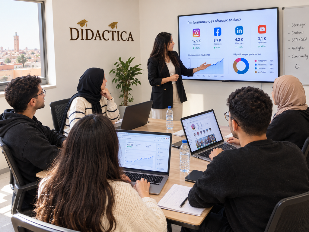 Apprenants en cours de marketing digital chez Didactica à Oujda